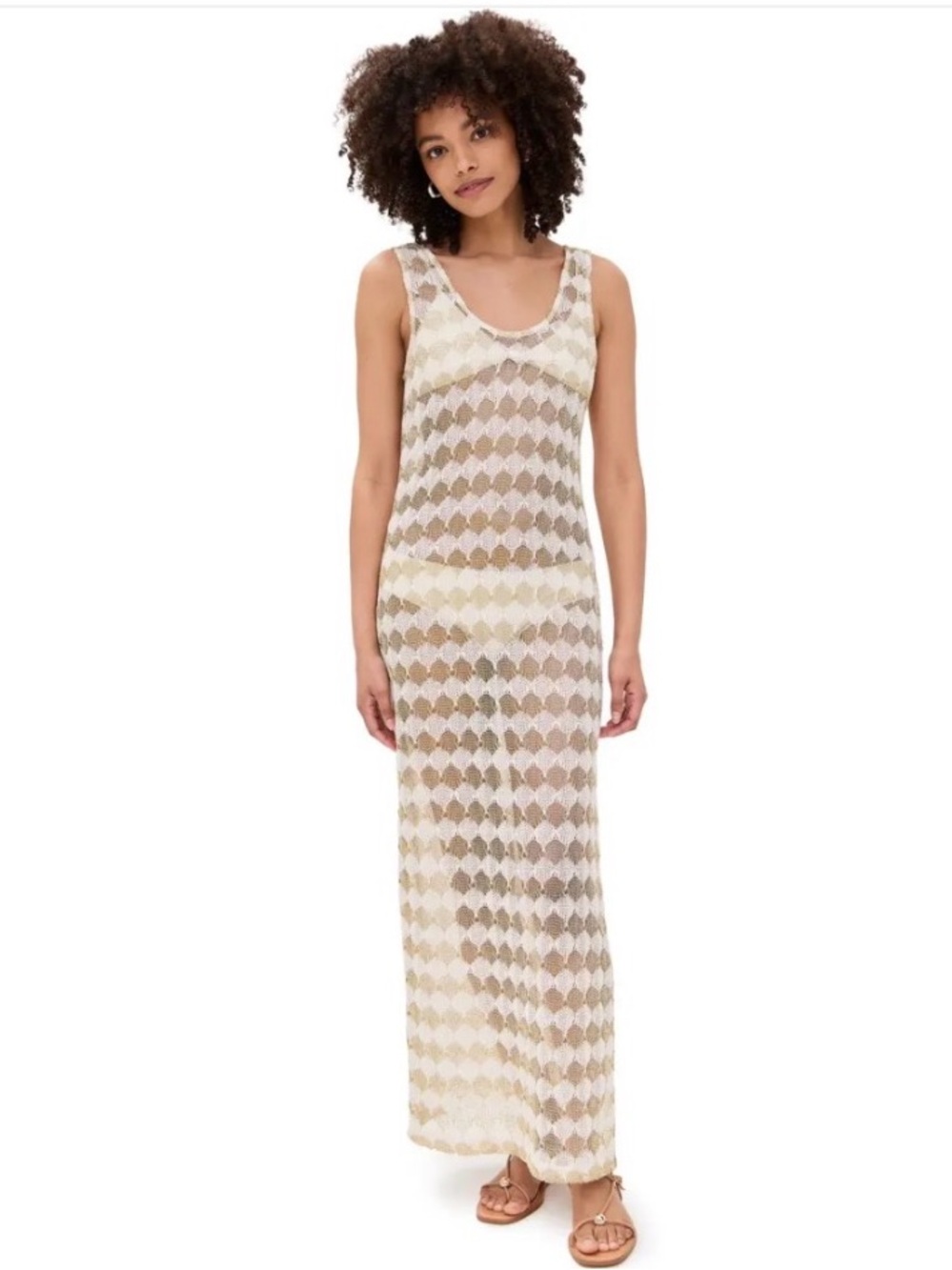 Ramy Brook Cream and Tan Crochet Maxi Dress
